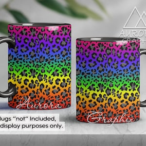Rainbow Leopard - Coffee Mug Wrap 11oz 15oz Cheetah Animal Print Straight Full Sublimation Design PNG Image Instant Digital Download