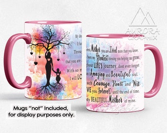 Poem To Mom - Digital 11oz 15oz Coffee Mug Wrap Tree Of Life Mother Mother's Day Watercolor Seamless Sublimation Design PNG Instant Download