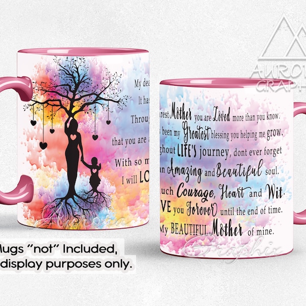 Poem To Mom - Digital 11oz 15oz Coffee Mug Wrap Tree Of Life Mother Mother's Day Watercolor Seamless Sublimation Design PNG Instant Download