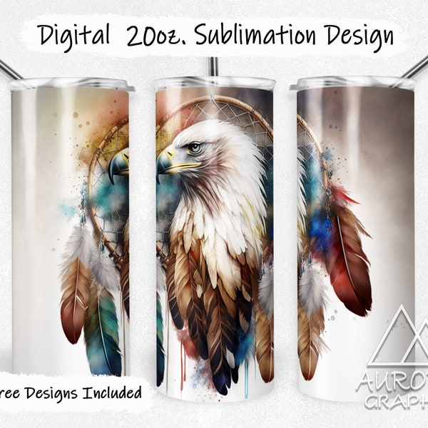 Eagle Dream Catcher - Digital 20oz Skinny Tumbler Wrap Native American Animals Tapered Straight Sublimation Design PNG Instant Download