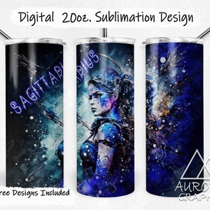 Sagittarius Zodiac - Digital 20oz Skinny Tumbler Wrap Galaxy Horoscope Archer Centaur Tapered Straight Design Design PNG Instant Download