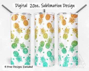 Pineapples - Digital 20oz Skinny Tumbler Wrap Infertility Awareness Seamless Tapered Straight Sublimation Design PNG Instant Download
