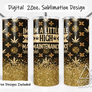 Designer C B D - Digital 20oz Skinny Tumbler Wrap Monogram High Maintenance Seamless Tapered Straight Design PNG Instant DIGITAL Download
