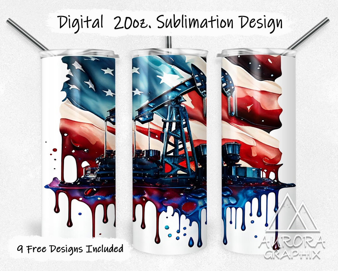 Oil Rig Wrapping Paper Oilfield - Digital 20oz Skinny Tumbler Wrap Oil Rig American Flag ...