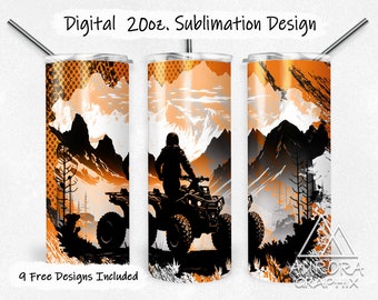 ATV Quad - Digital 20oz Skinny Tumbler Wrap 4 Wheeler Off Road Landscape 4x4 Seamless Taper Straight Sublimation Design PNG Instant Download