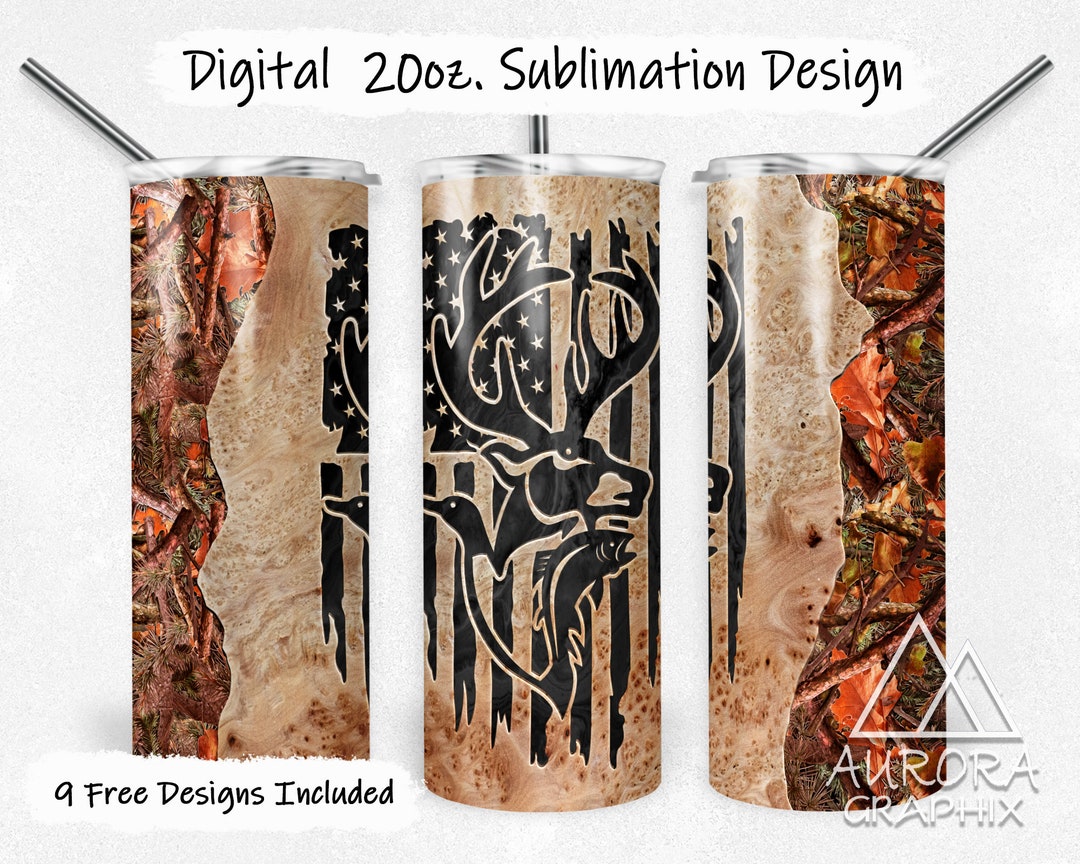 Hunting - Digital 20oz Skinny Tumbler Wrap Deer Fish Duck Wood Resin ...
