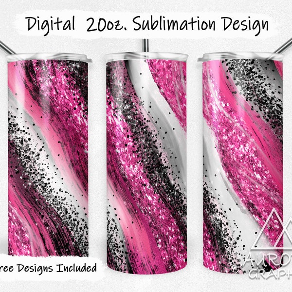 Pink & Black - Digital 20oz Skinny Tumbler Wrap Milky Way Glitter Seamless Tapered Straight Sublimation Design Transfer PNG Instant Download