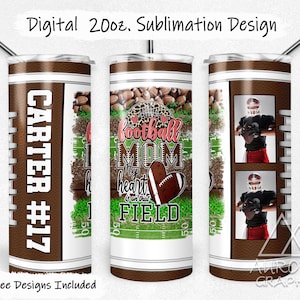 Football Mom - Digital 20oz Skinny Tumbler Wrap Sports Team Brush Strokes Seamless Tapered Straight Sublimation Design PNG Instant Download