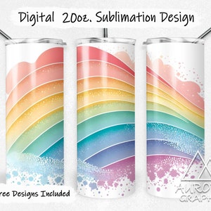 Pastel Rainbow - Digital 20oz Skinny Tumbler Wrap Pastel Glitter Seamless Tapered Straight Sublimation Design PNG Instant Download