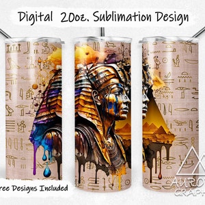 Egyptian Pharoah - Digital 20oz Skinny Sublimation Tumbler Wrap King Tut Scarab Pyramids Taper Straight PNG Graphic Design Instant Download