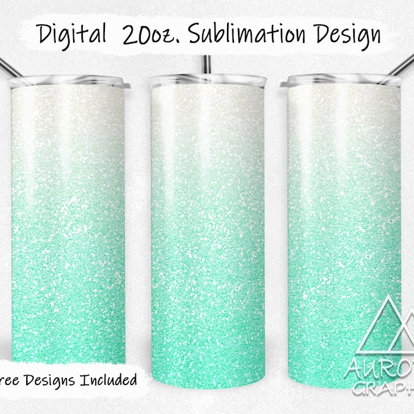 Mint Green Ombre - Digital 20oz Skinny Tumbler Wrap Glitter Fade Seamless Tapered Straight Sublimation Design PNG Instant Download