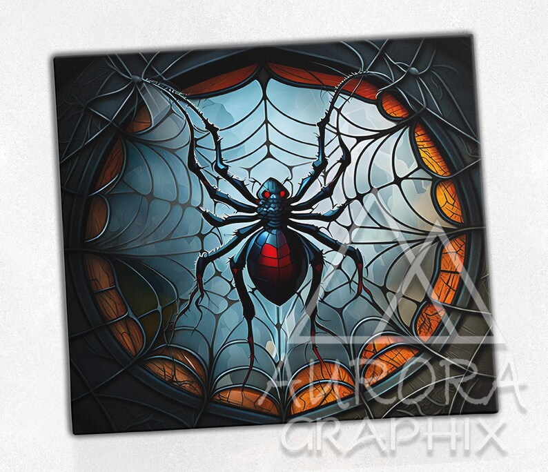 Black Widow- Digital 20oz Skinny Stained Glass Tumbler Wrap Spider Webs ...