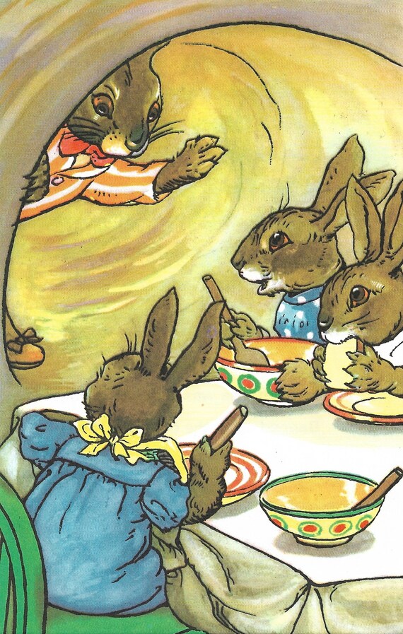 Lithographs Prints Hare countryside A Rabbit The Green Umbrella picnic ...