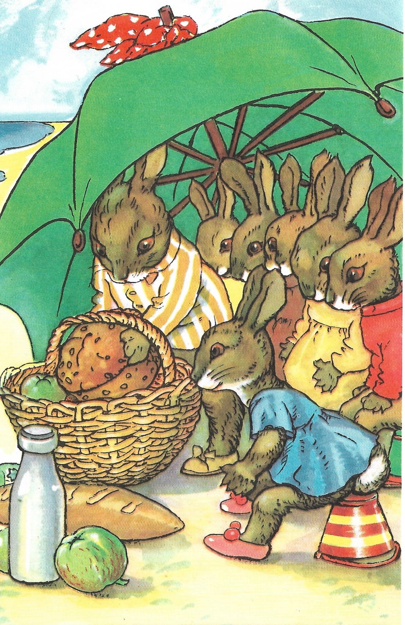 Lithographs Prints Hare countryside A Rabbit The Green Umbrella picnic ...