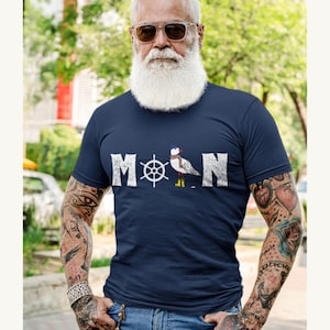 Moin with seagull and steering wheel North Sea Baltic Sea Maritime Style Premium Shirt up to 5XL, Moin T-Shirt for Baltic Sea or North Sea vacation
