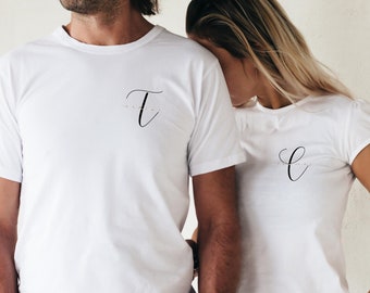 Partner Shirt mit Initialen personalisiert Paar T-Shirts zum Jahrestag oder zum Valentinstag, auch als Braut und Bräutigam Couple tee