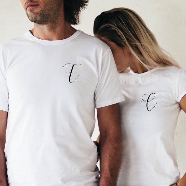 Partner Shirt mit Initialen personalisiert Paar T-Shirts zum Jahrestag oder zum Valentinstag, auch als Braut und Bräutigam Couple tee