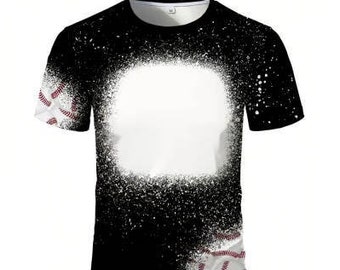NEW baseball Sublimation 100% polyester cotton feel sublimation blank tshirt ready to ship bleached black shirt faux bleach plus sizes to 5X