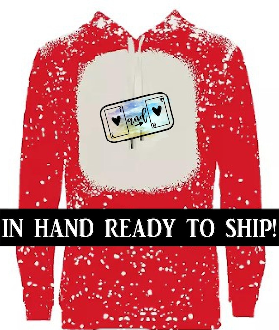 Red Faux Bleached 100 percent polyester Sublimation Hoodie, DTF