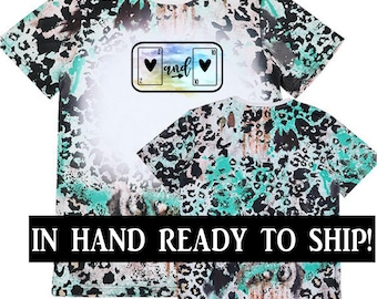 Faux Bleached Sublimation Blank: Leopard Print Polyester T-Shirt