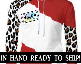 Red Leopard Print Sublimation Hoodie, 100% Polyester