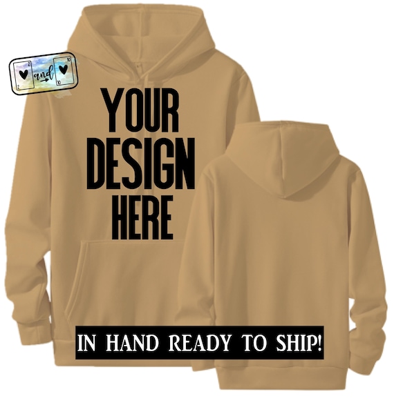 Sublimation 100% polyester tan (dark sand) sublimation sweatshirt soft  cotton feel fleece-lined sublimation hoodie ready to ship plus size