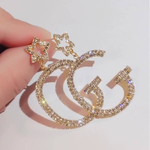 LV Louise Hoop Earrings w/ Stones 4cm - Shop Cece Xclusives