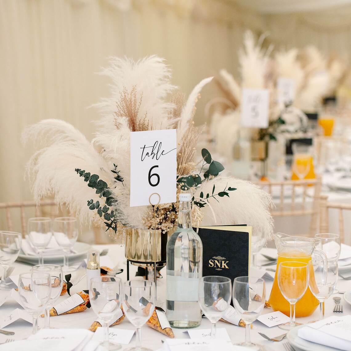 Pampas and Eucalyptus Centrepieces With Gold Vase Available Etsy