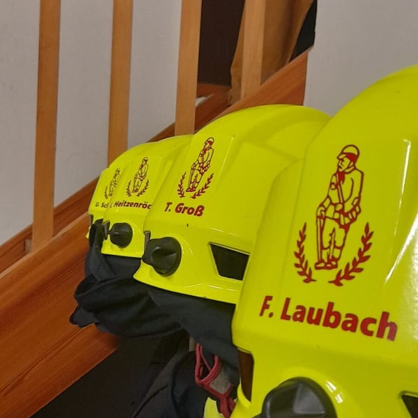 Aufkleber Feuerwehr Helm -Namensaufkleber-Funktionsbeklebung-Wappen-Schriftzug-