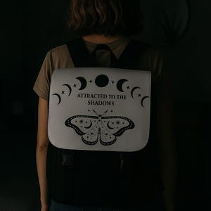 Gothic Moth Backpack • Moon Phase Bookbag • Celestial Witchy Bag • Occult Aesthetic School Bag • Shadow Work Gift for Her