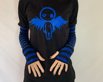 Black n Blue Stripe Long Sleeve Angel Broken Heart Boy Top