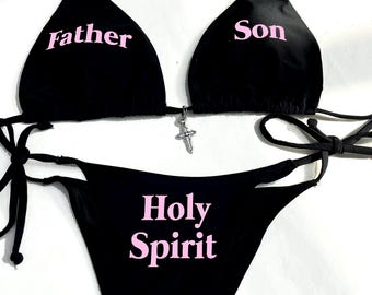 Y2K Grunge Bikini Set, Father Son Holy Spirit Bikini, Black String Alt Swimwear, Goth Triangle Bikini, Handmade Deadpretty