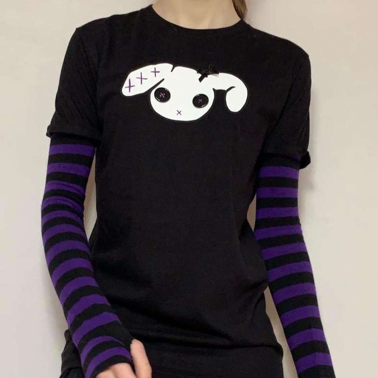 VIP【関税送料無料】希少 Purple Gothic Arched' T-shirt Purple N Black Stripe Sleeved Bunny Goth Grunge T-shirt - Etsy
