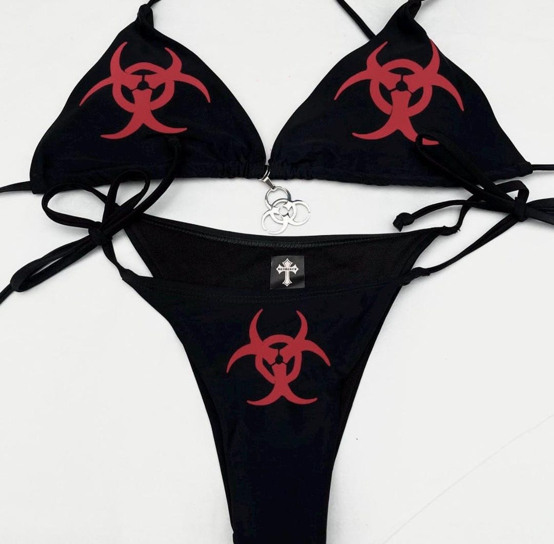 Biohazard Symbol Rave Y2K Biohazard Bikini, Rave Grunge String Bikini Set, Alt Goth Triangle ...