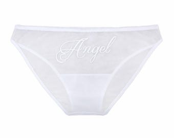 Y2K Sheer Mesh White Knickers, Angel Flocked Lingerie, Gothic Alt Panties, Dark Feminine Underwear, Handmade Deadpretty