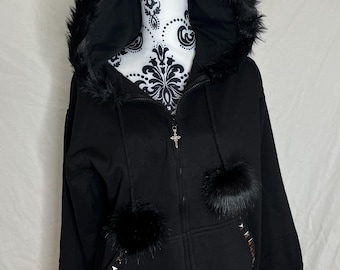 Black Faux Fur Y2K Preloved Jacket - Etsy Black Faux Fur Y2K Preloved Jacket - Etsy