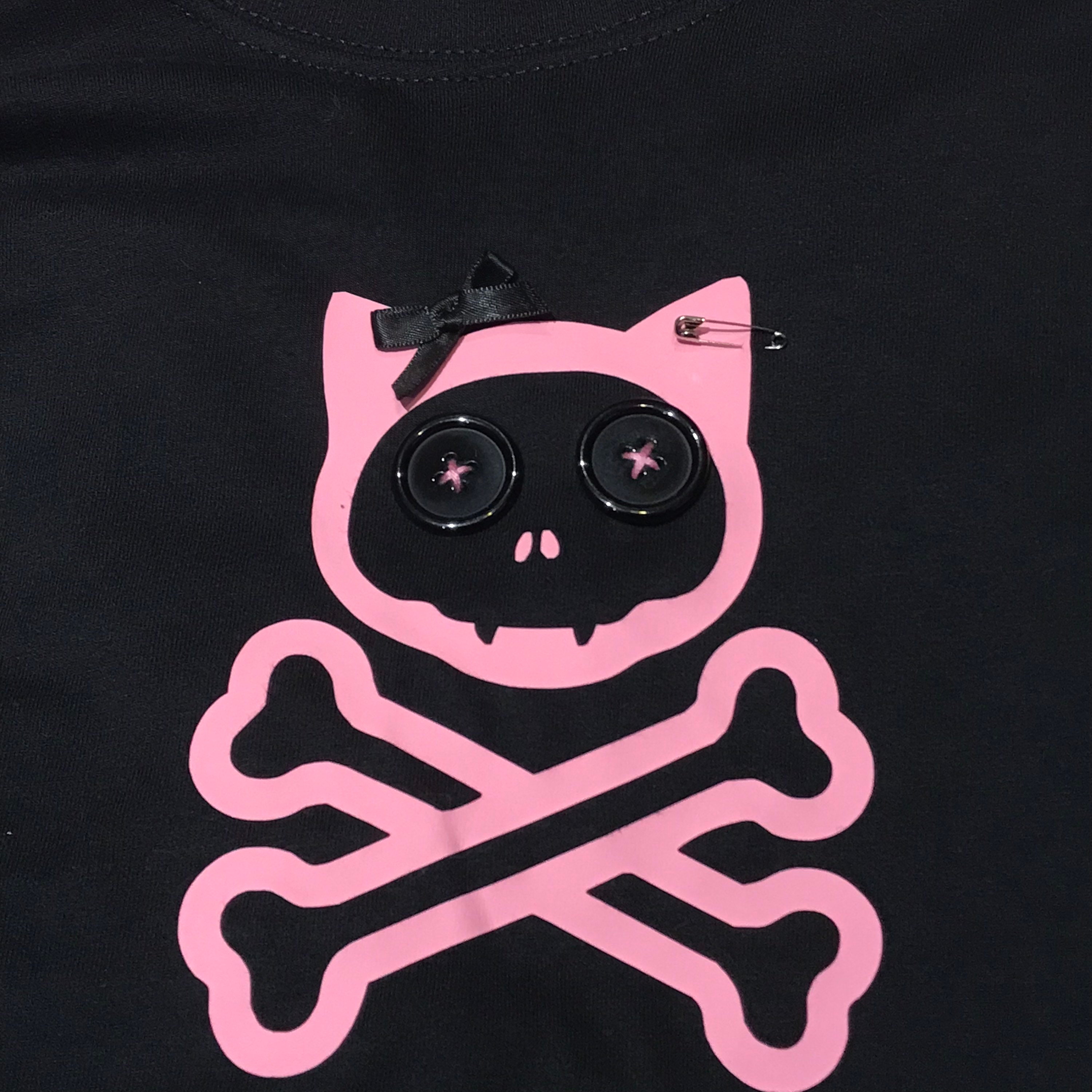 Discover Black & Pink T-shirt Gothic Skull Sleeves Cat Skull Design