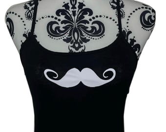 Y2K Moustache Cami Vest Top, Scene Spaghetti Strap Tank, Indie Alt Graphic Tank, Cute Minimal Y2K Top, Handmade Deadpretty