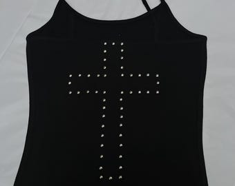 Handmade Gothic Black Studded Cross Cami Y2K Grunge Tank Top