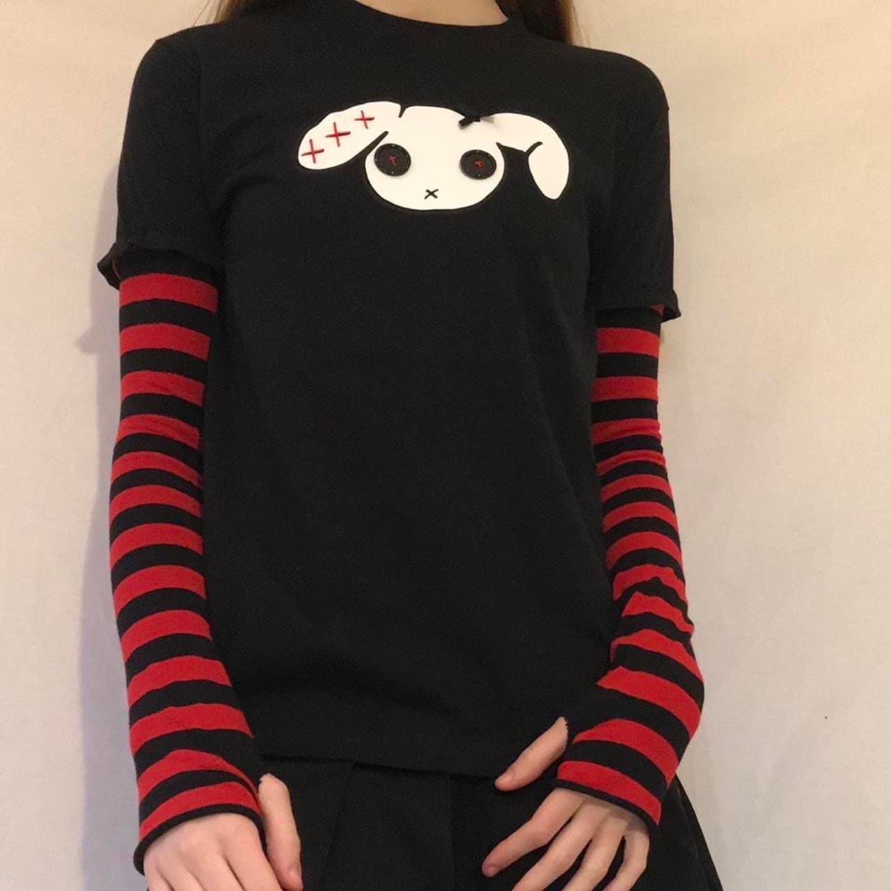 Red N Black Stripe Sleeved Bunny Goth Grunge T-shirt - Etsy