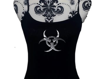 Cyber Silver Biohazard Warning Symbol Black Cami Tank Top