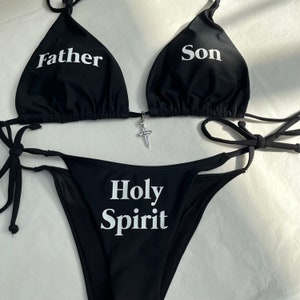 Women’s Holy Spirit Father Son Bikini Black Swimsuit Tie String Halter Neck Womens