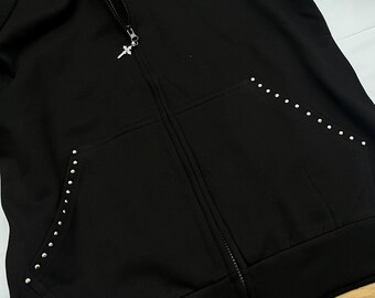 Black Zip up Studded Hoodie Grunge Zip Cross Pendant - Etsy