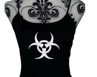 Y2K Biohazard Cami Vest Top, Cyber Grunge Spaghetti Strap Tank, Rave Alt Graphic Top, Handmade Deadpretty