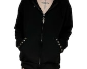 Y2K Grunge Studded Hoodie, Goth Zip up Jacket, Black Rivet Alt