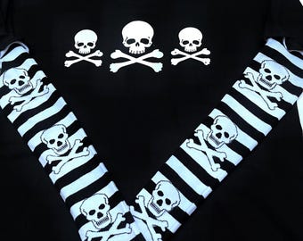 Gothic Red & Black Stripe Long Sleeve Skull Top Rhinestone