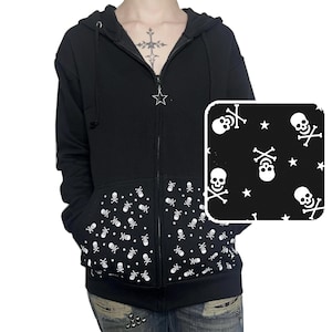 Hand Decorated Y2K Fur Hoodie, Studded Zip up Goth Grunge Jacket