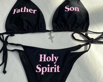 Women’s Pink Holy Spirit Father Son Black Bikini Swimsuit