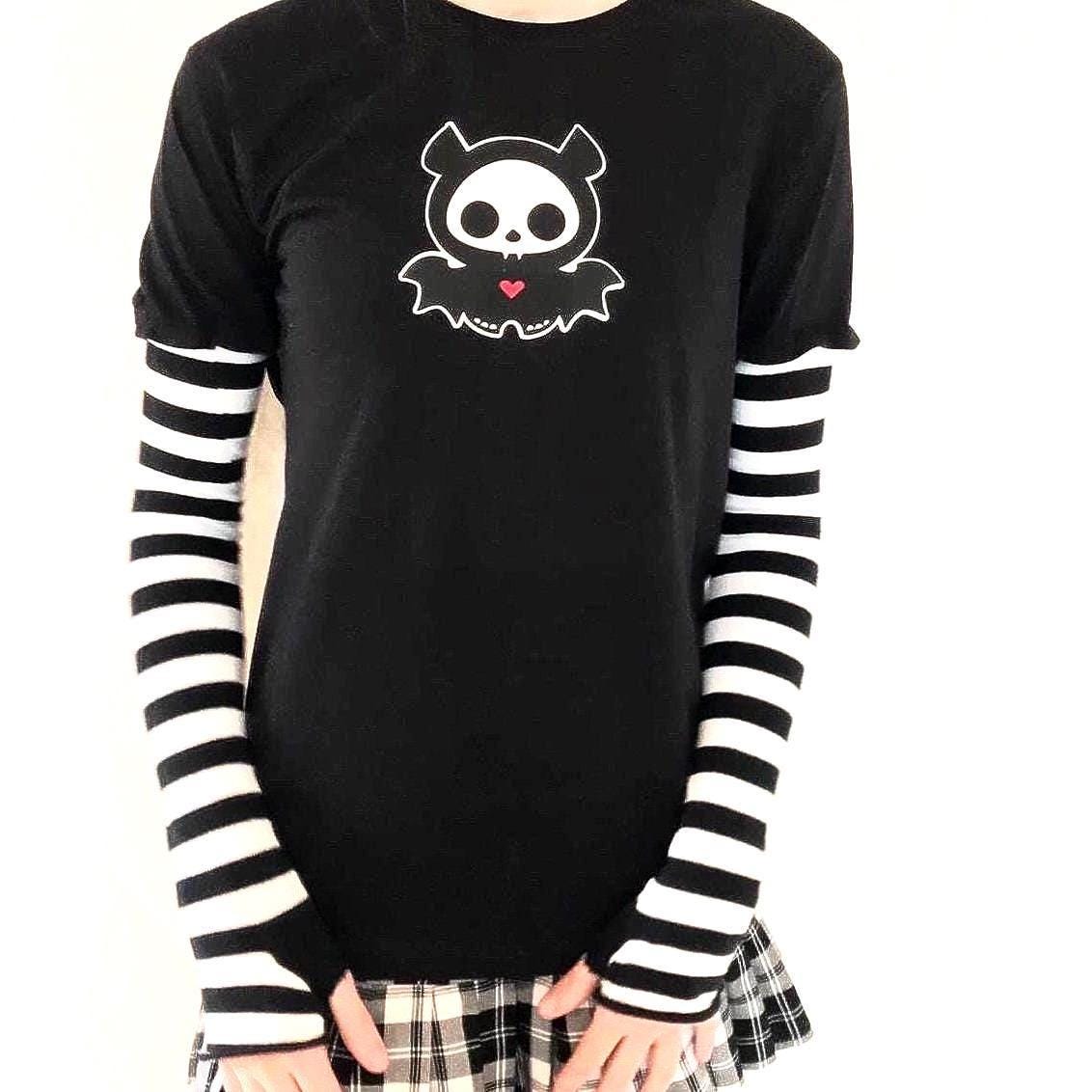 Y2K Striped Sleeve Top, Grunge Layered Long Sleeve Shirt, Scene