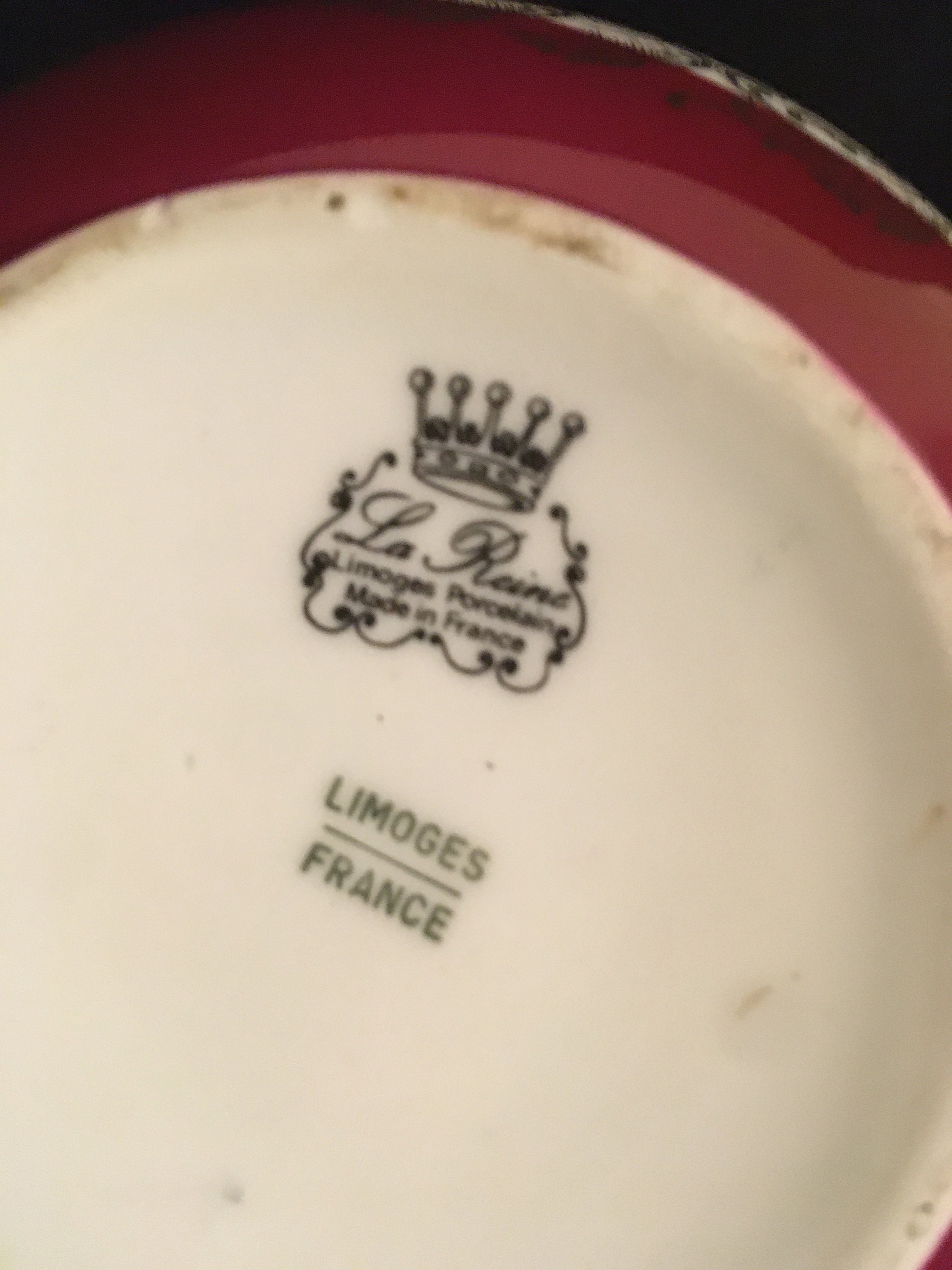 La Reine Limoges Vase, Burgundy , Pink Gold Urn, Fragonard Style Bud